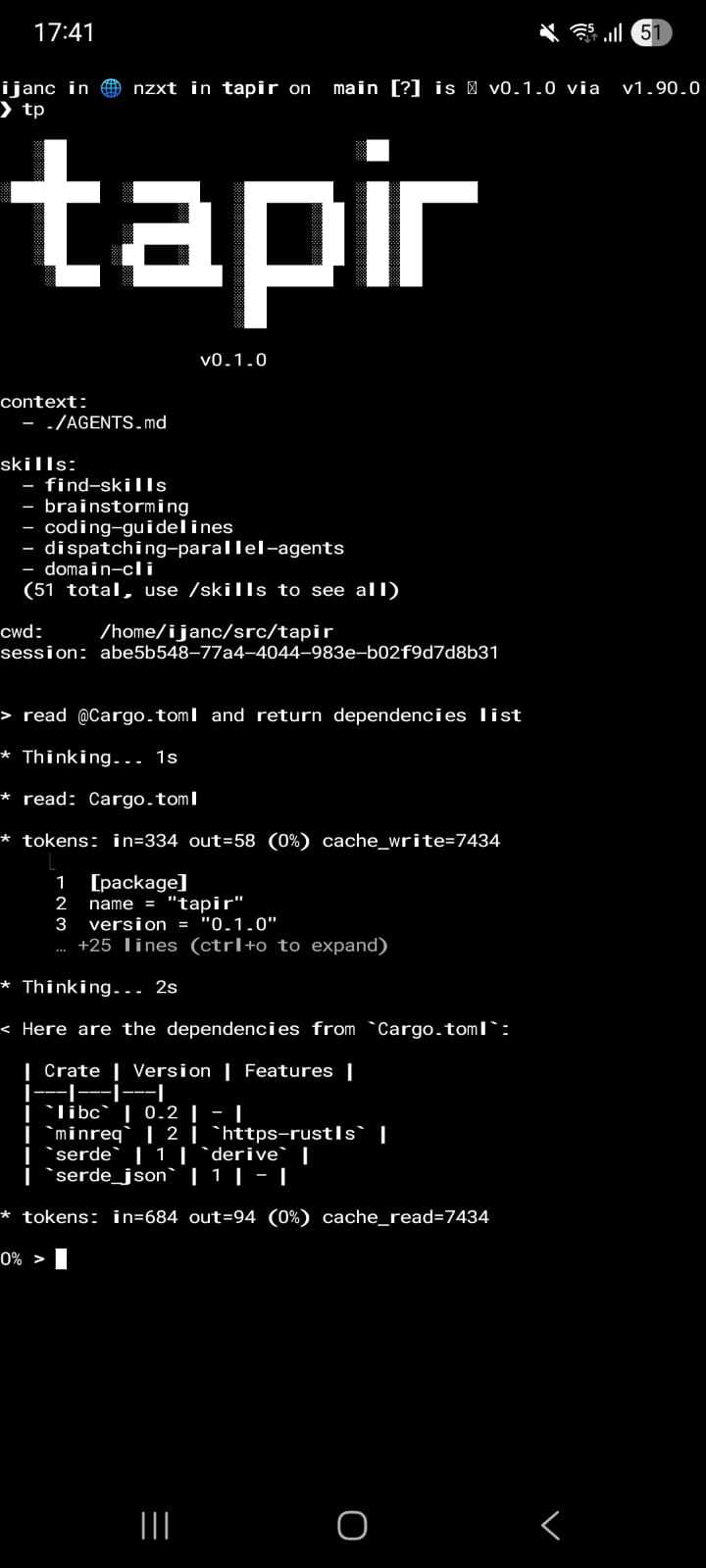 tapir on mobile via SSH